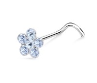 Stone Flower Silver Curved Nose Stud NSKB-11